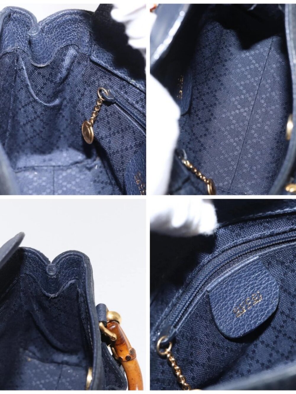 GUCCI Bamboo Hand Bag Suede 2way Navy Gold - Picture 14 of 15